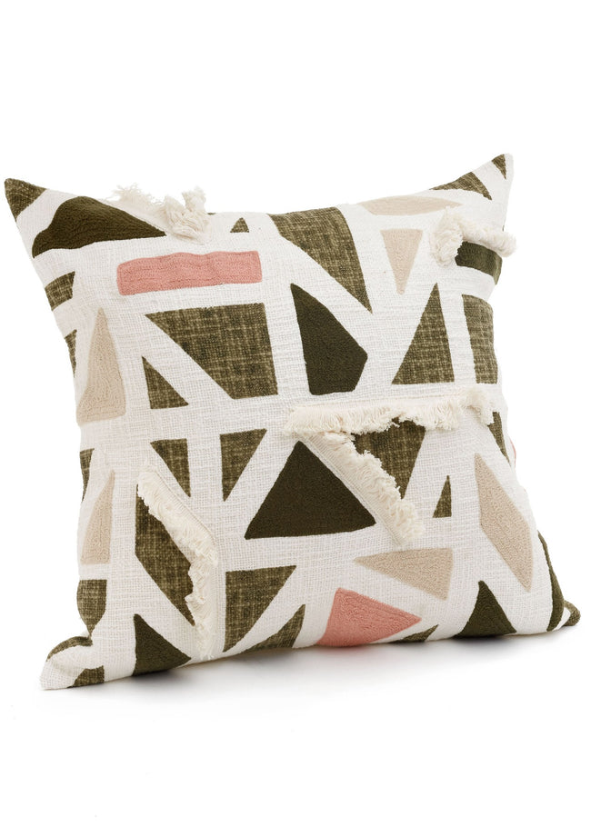 Frangy Print & Embroidered Cushion