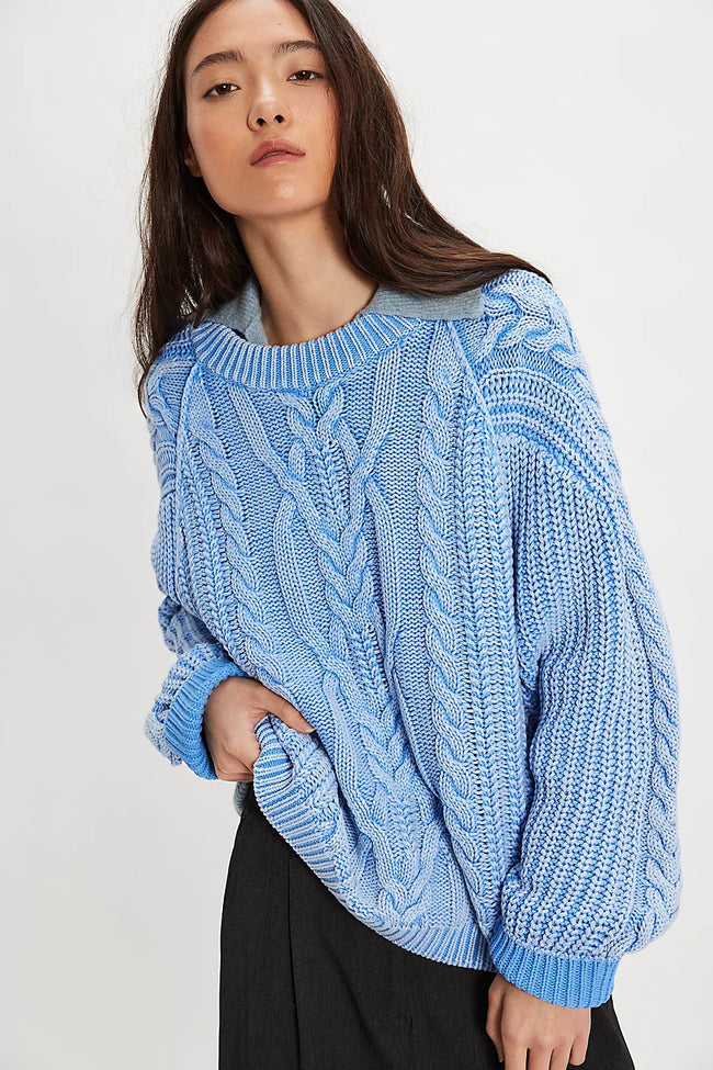 Frankie Cable Knit Sweater - Della Robbia Blue