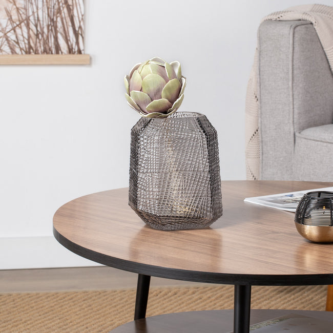 904030A Soto Angle Cut Etched Glass 8H" Vase