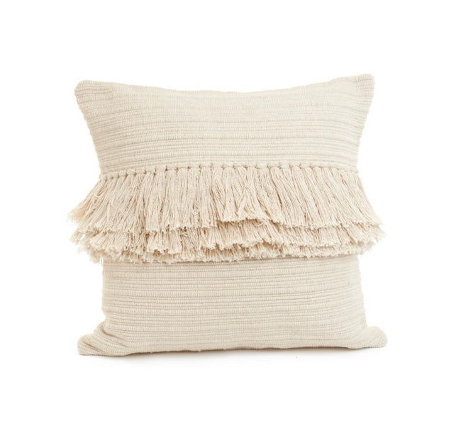 Cotton Fray Off White Pillow 17”x17”