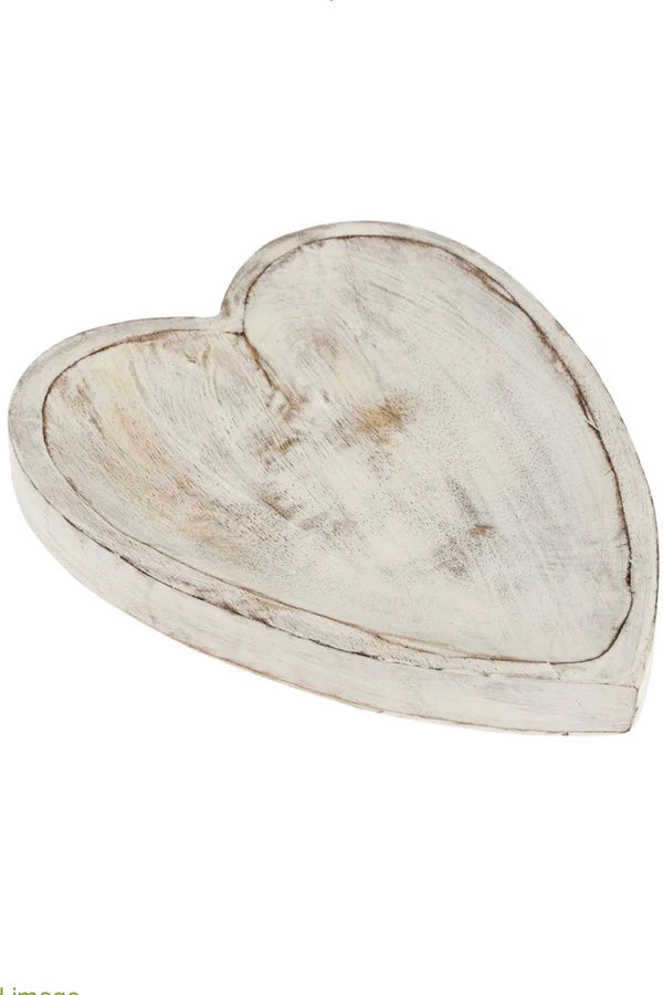 Wooden Heart Bowl Whitewash