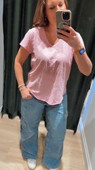 V-neck Tee W/Curve Hem Pearly Pink