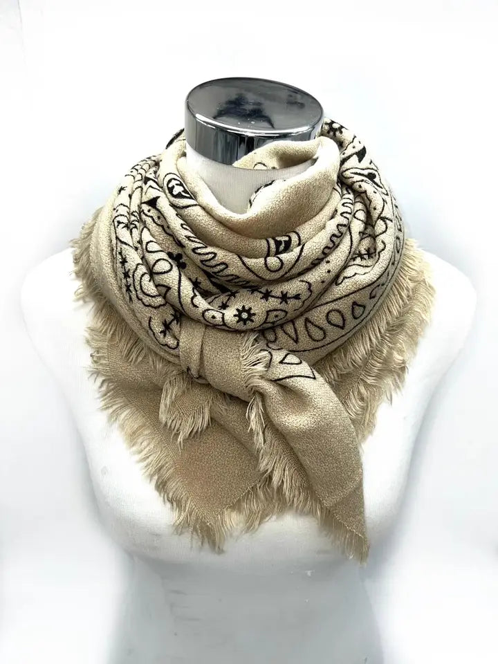 Large Square Scarf with Bandana Pattern
