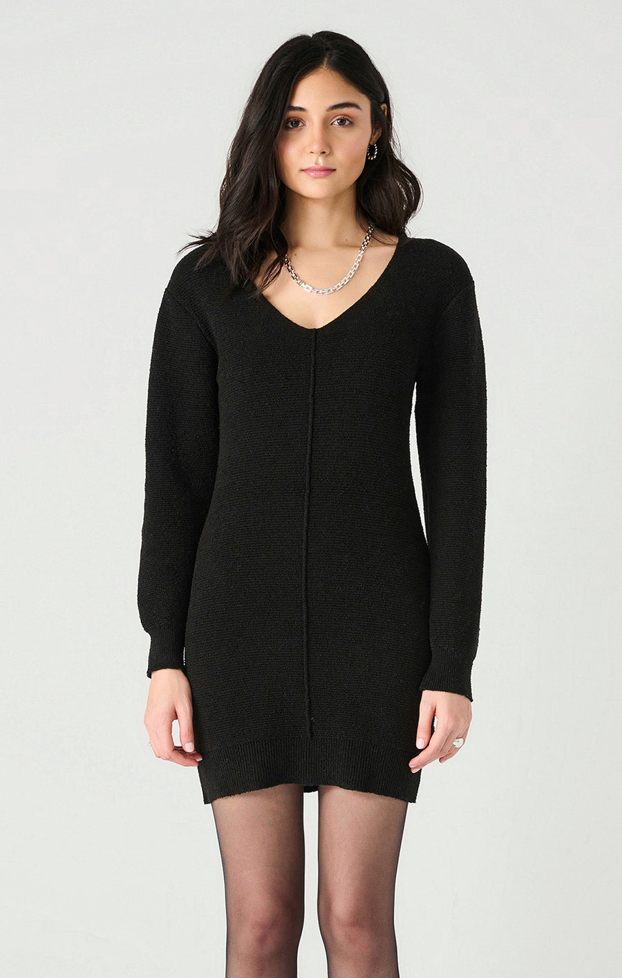 2427502 D LS V-Neck Ribbed Sweater Dress