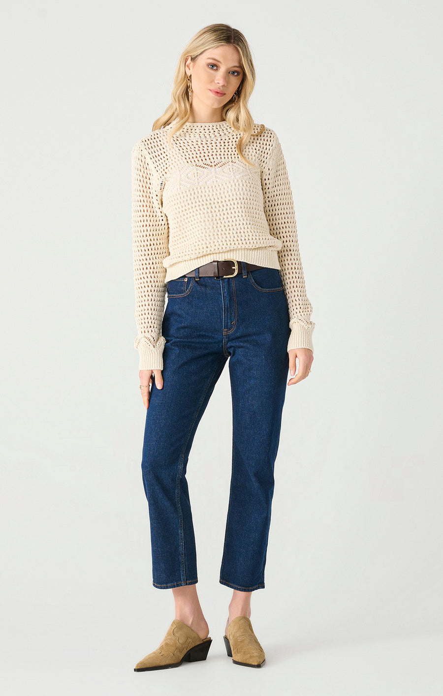 2427022T LS Mockneck Crochet Sweater