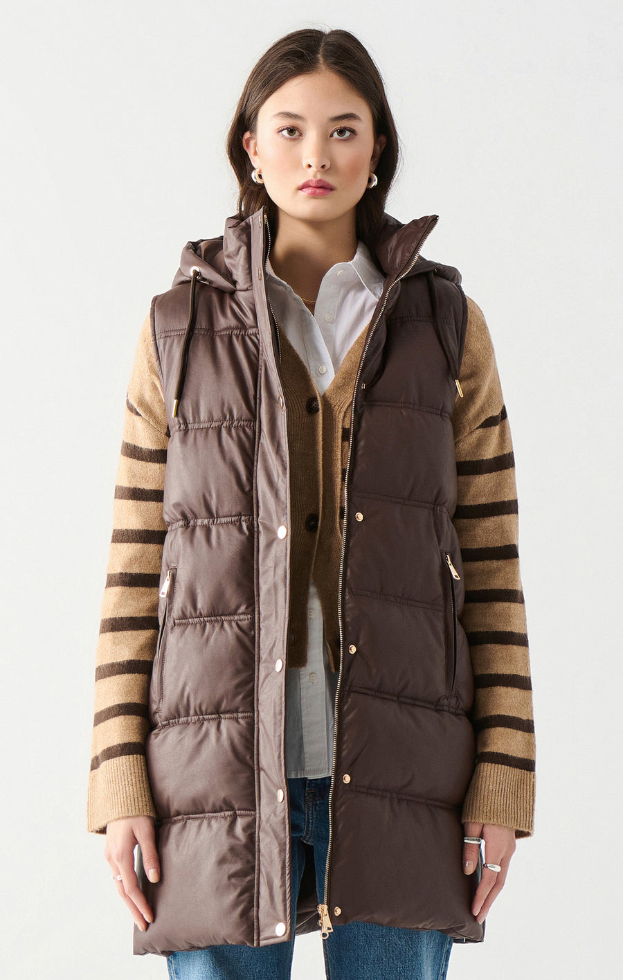 2429006 D Hooded Faux Leather Puffer Vest