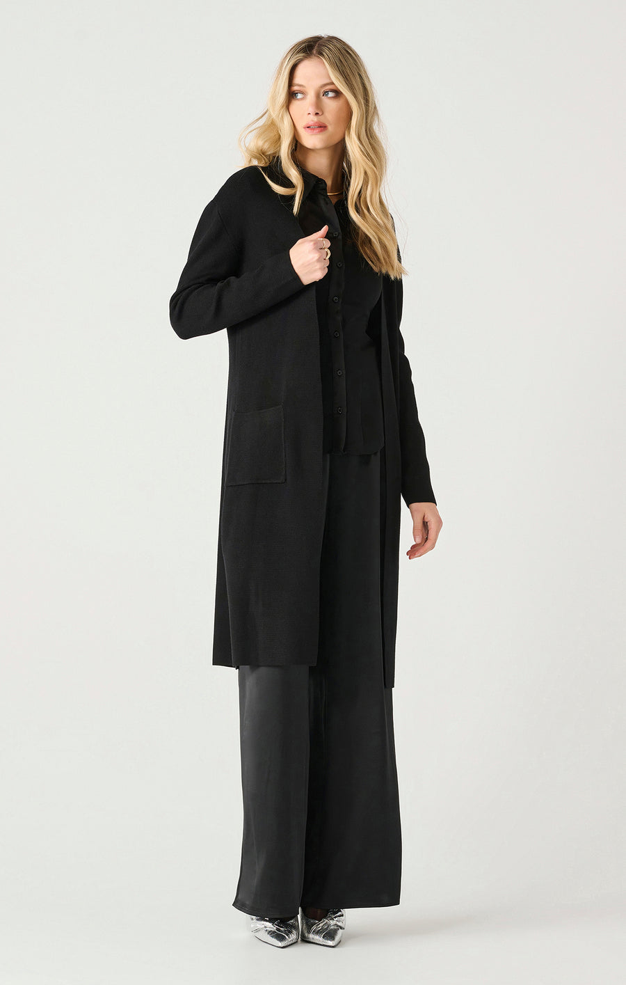 2427498T LS Longline Open Cardigan Black