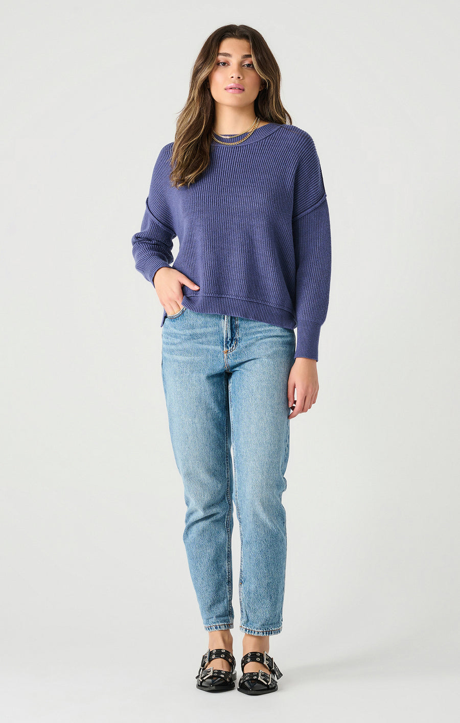 2427017 D LS Drop Shoulder Mockneck Sweater