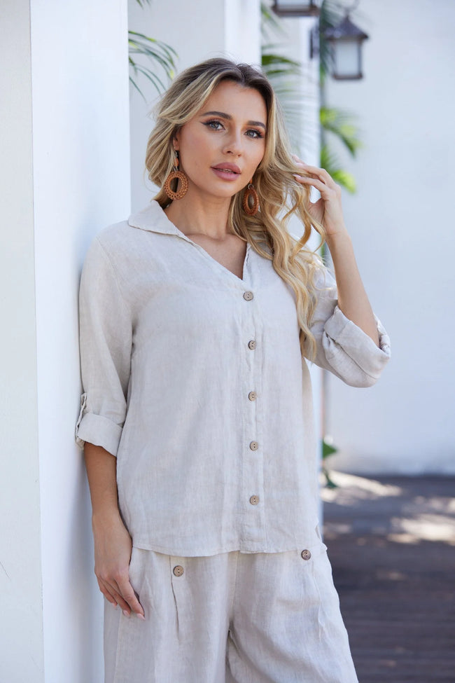 6684 Beige Vivian Button Down