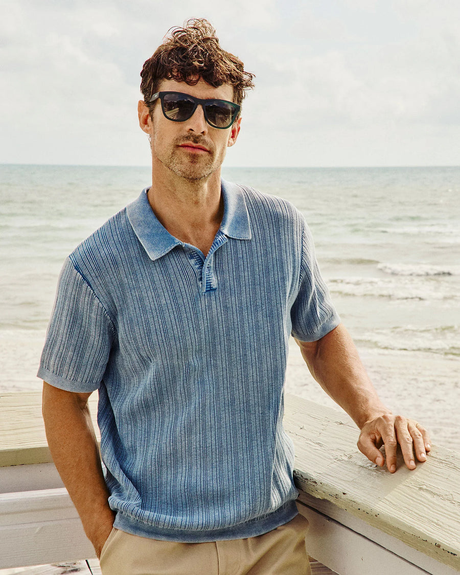 Blue CORESW467 Gaffney SS Acid Wash Sweater Polo