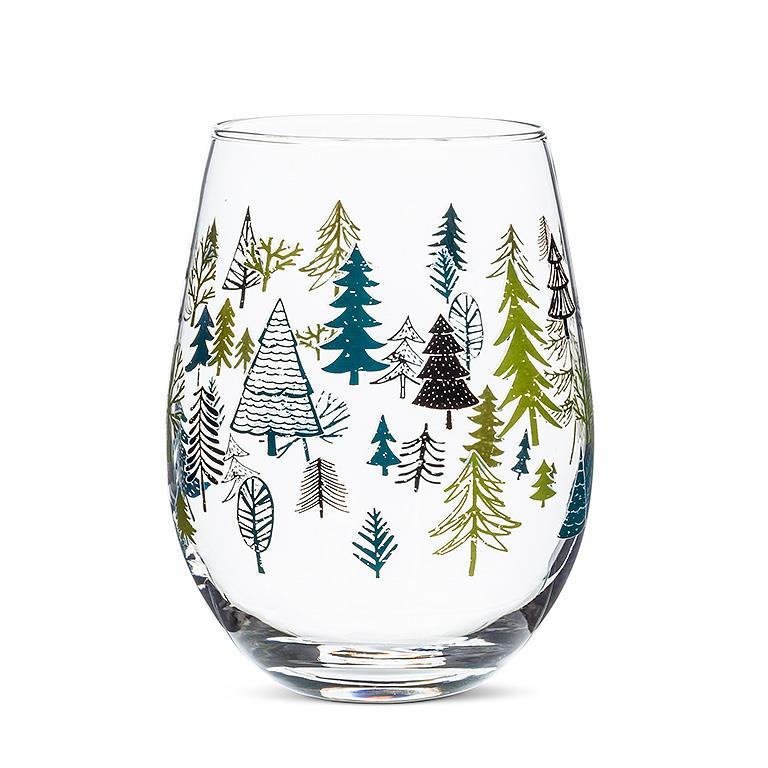 Allover Trees Stemless Wine Glass
