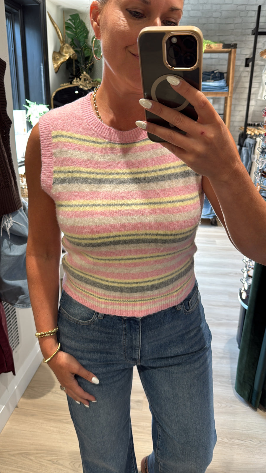 Bastille Striped Knit Vest - Multicolour Pink