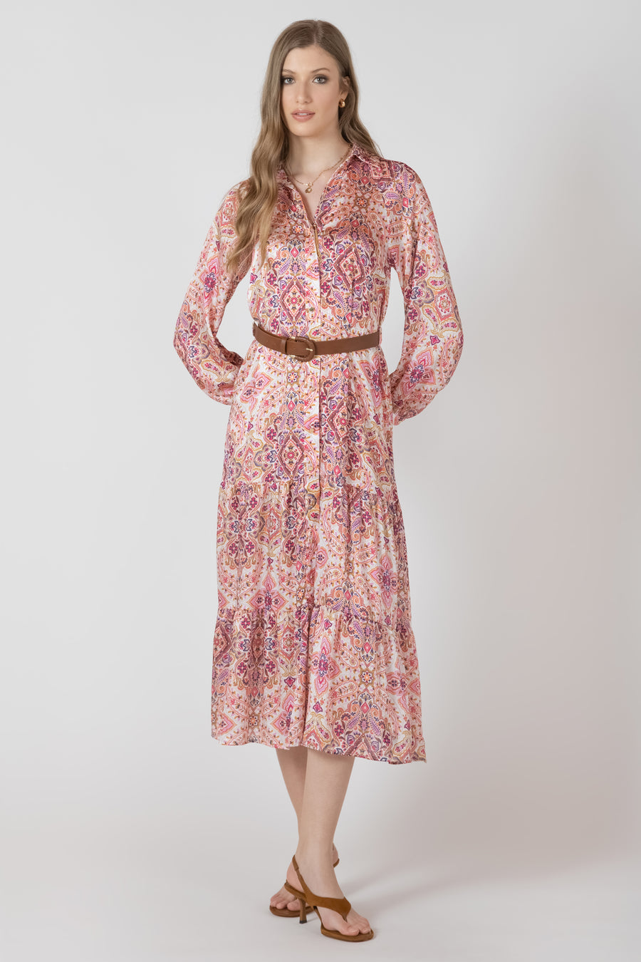 2722505 T Belted Button Front Shirt Dress