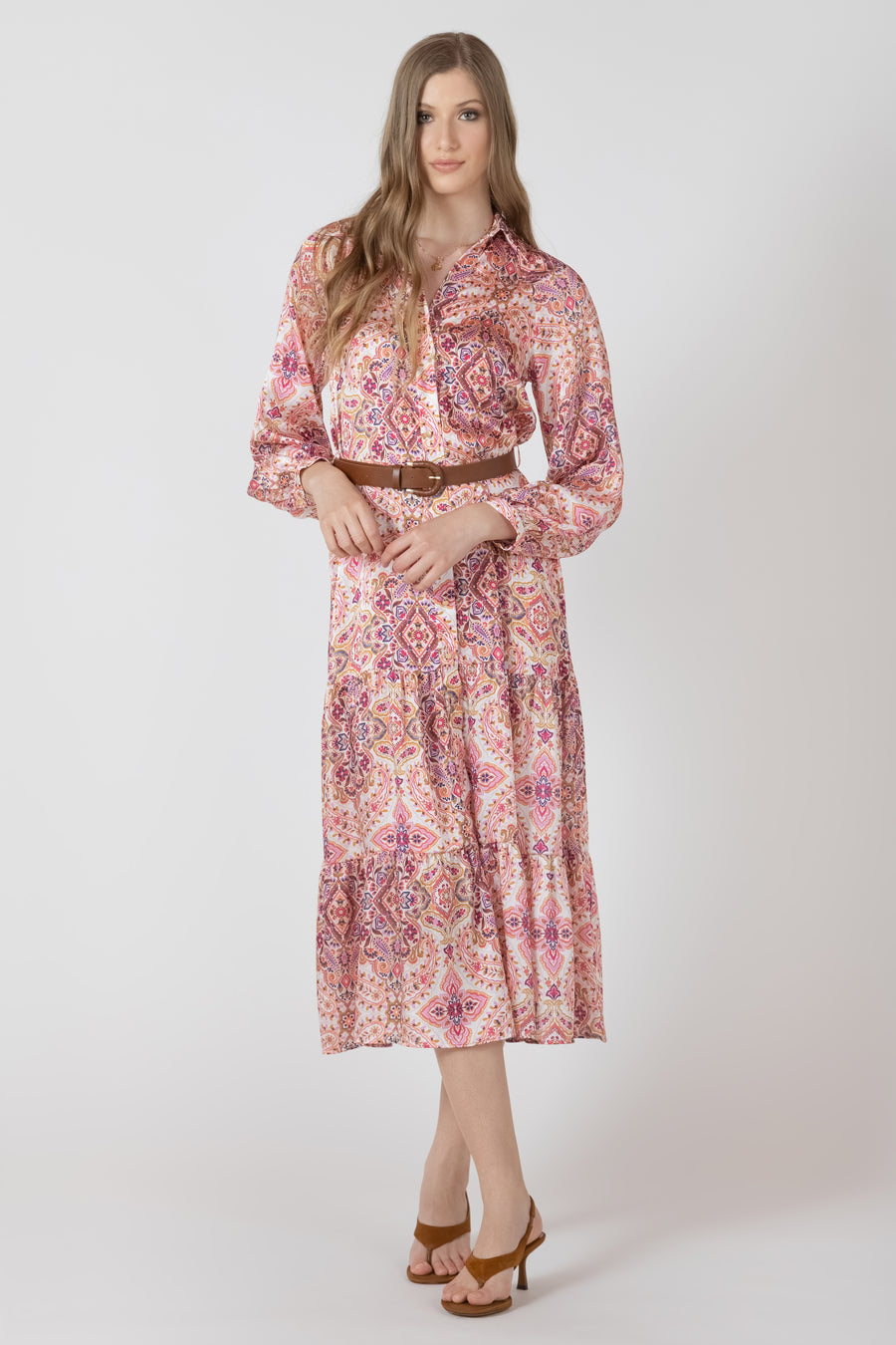 2722505 T Belted Button Front Shirt Dress