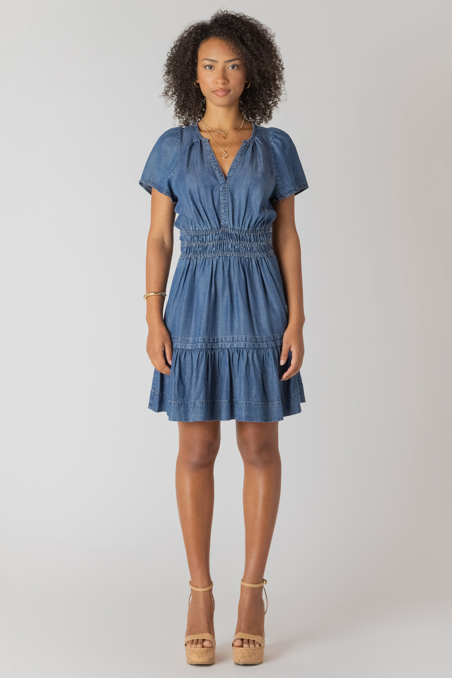 2722551 DG Smocked Waisted Tiered Mini Dress