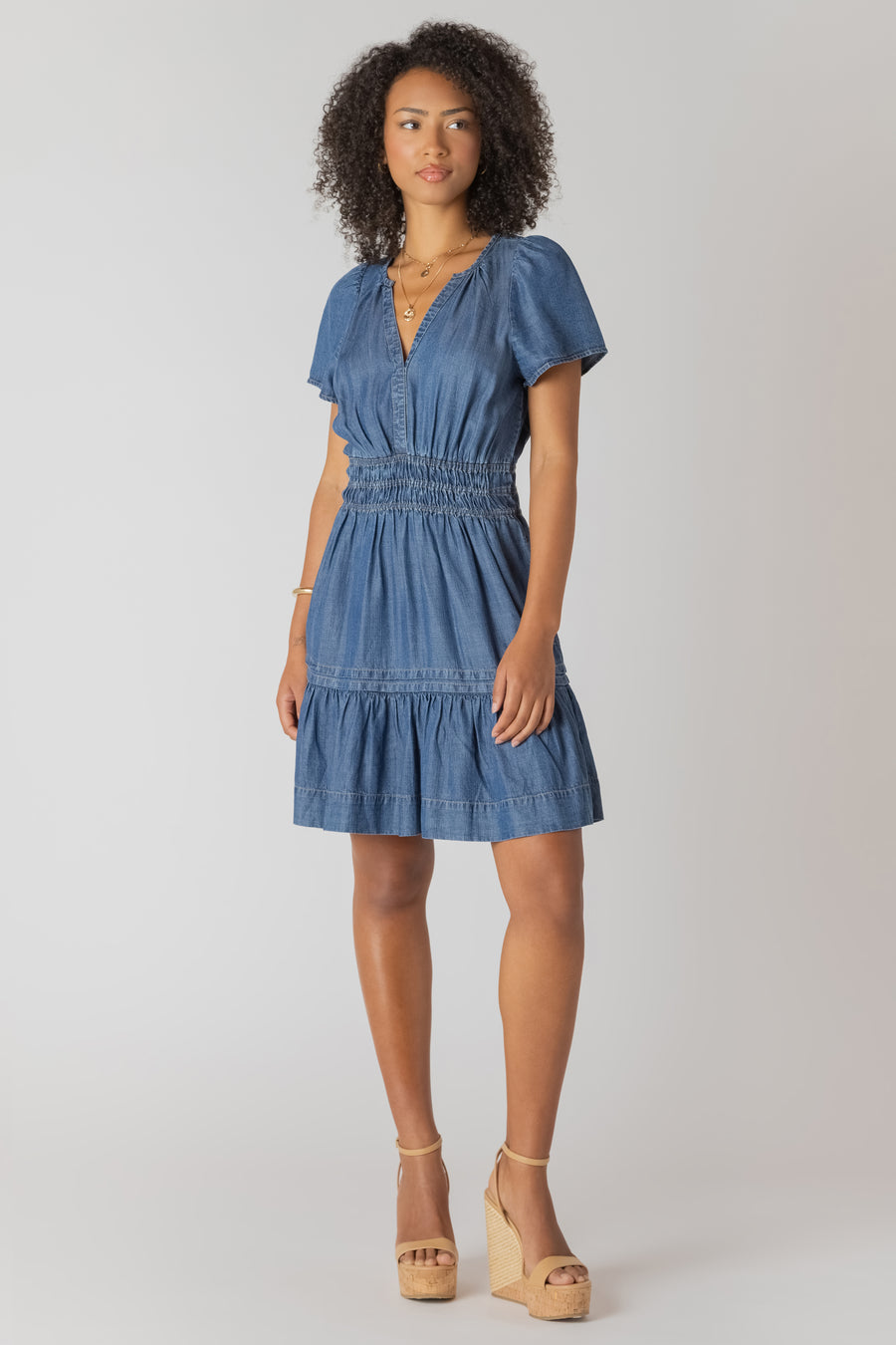 2722551 DG Smocked Waisted Tiered Mini Dress