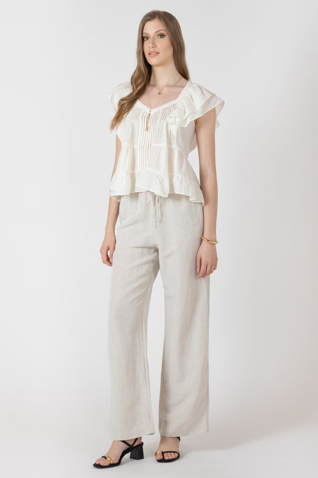2722720 D Natural Elastic Waist Linen Pants