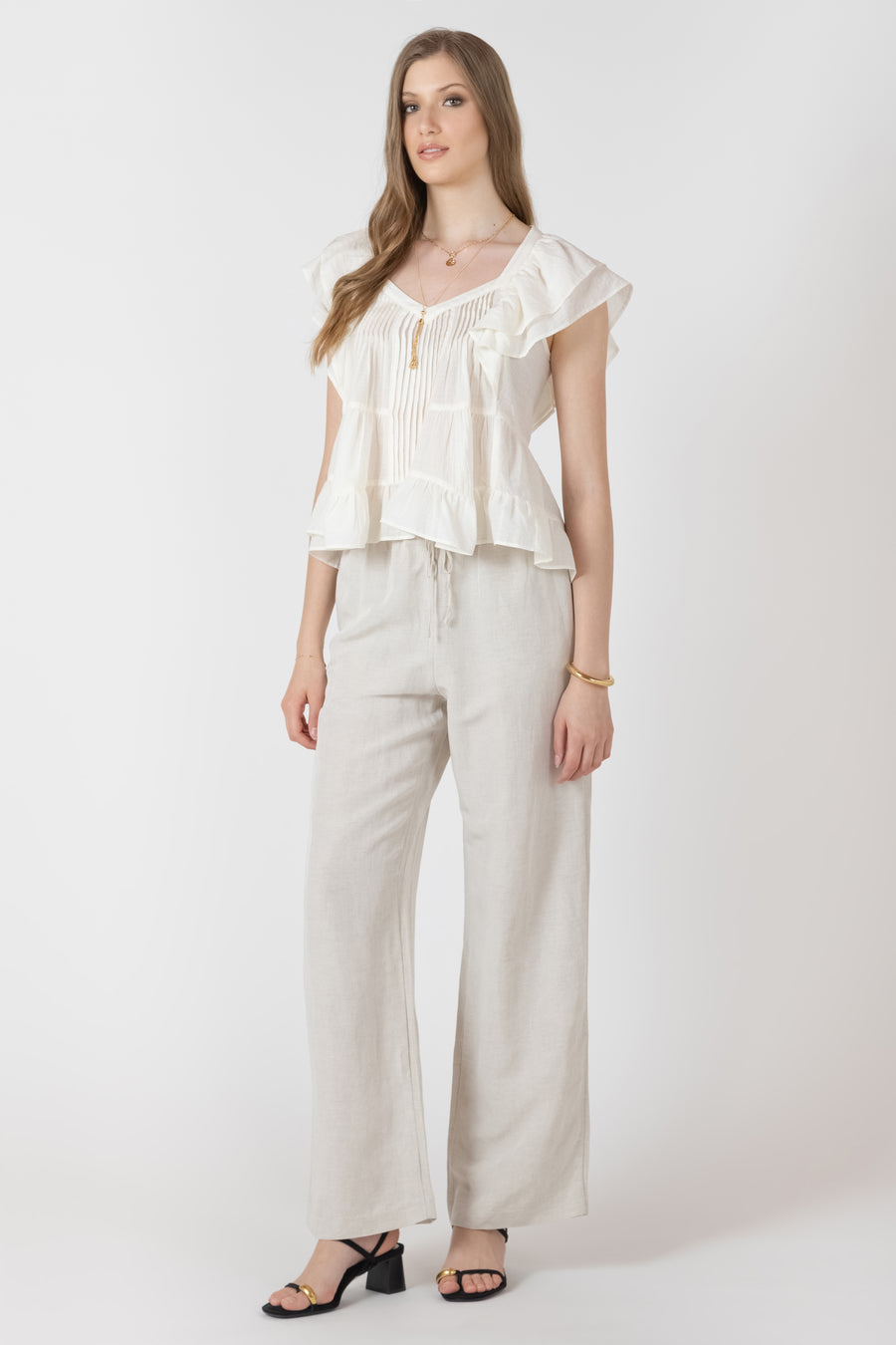 2722720 D Natural Elastic Waist Linen Pants