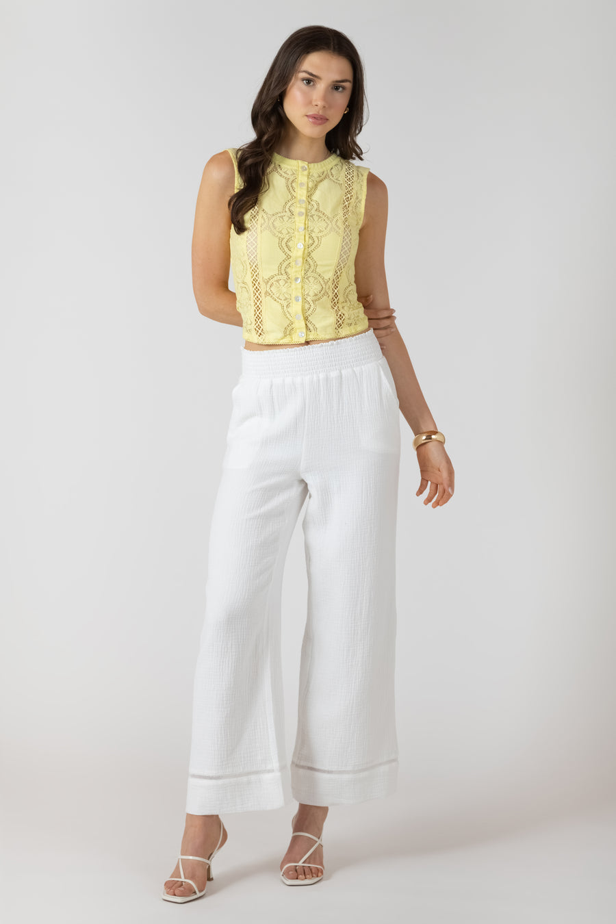 2722726 D Lace Trim Wide Leg Pant
