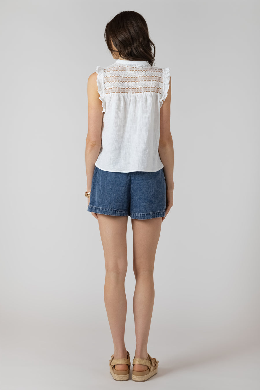 2723512 D Lace Insert Button Front Blouse