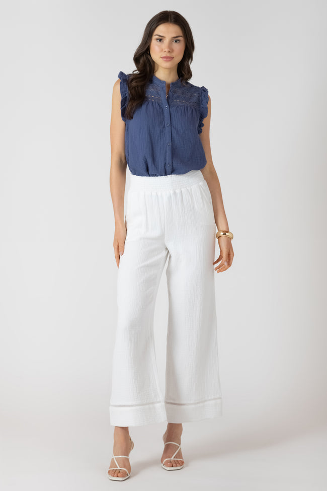 2723512 D Lace Insert Button Front Blouse