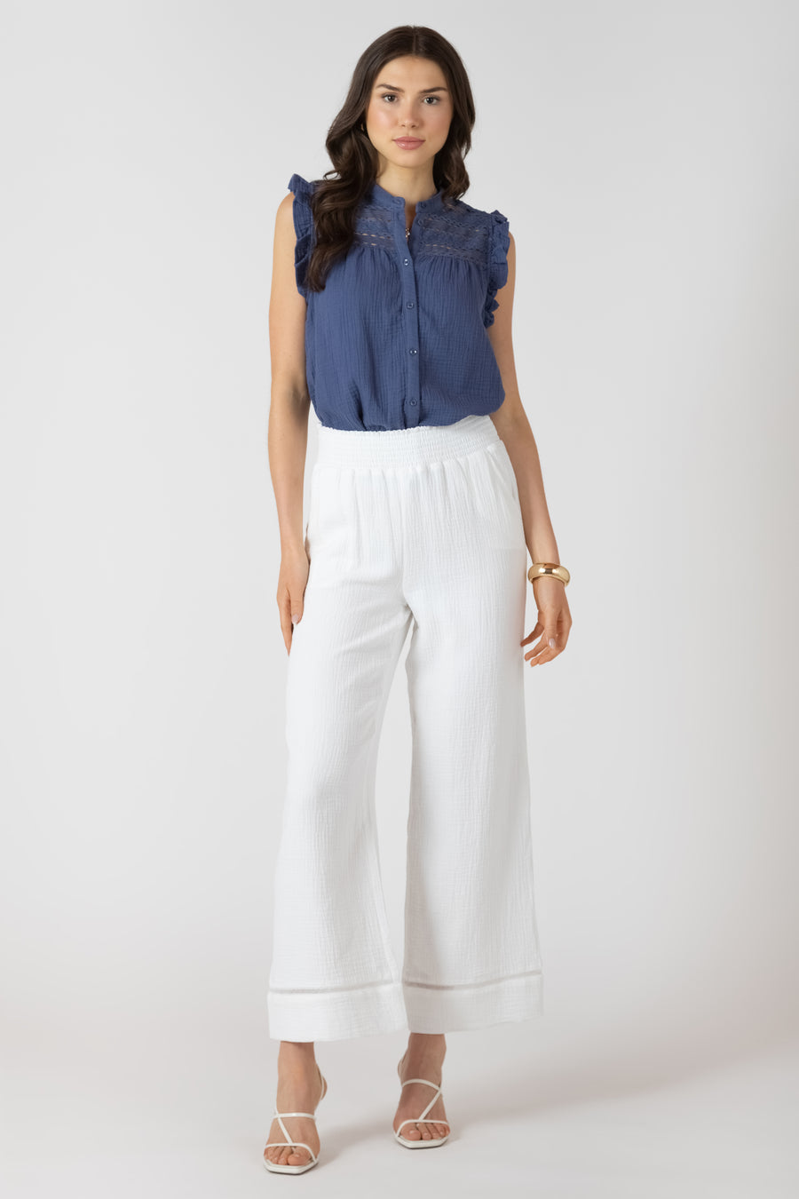 2723512 D Lace Insert Button Front Blouse