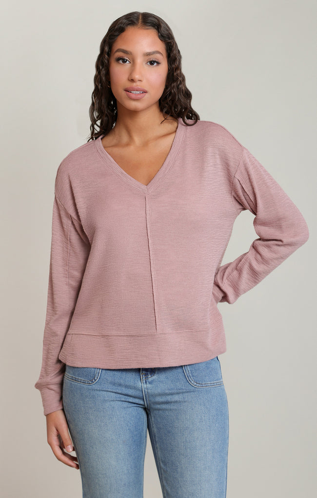 2824011 D V-neck Knit Top Dusty Rose