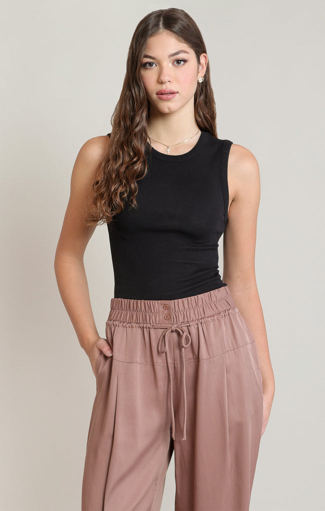 2824302 D Ribbed Tank Black