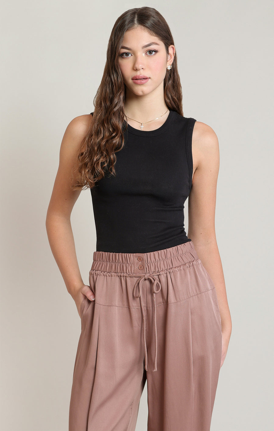 2824302 D Ribbed Tank Black
