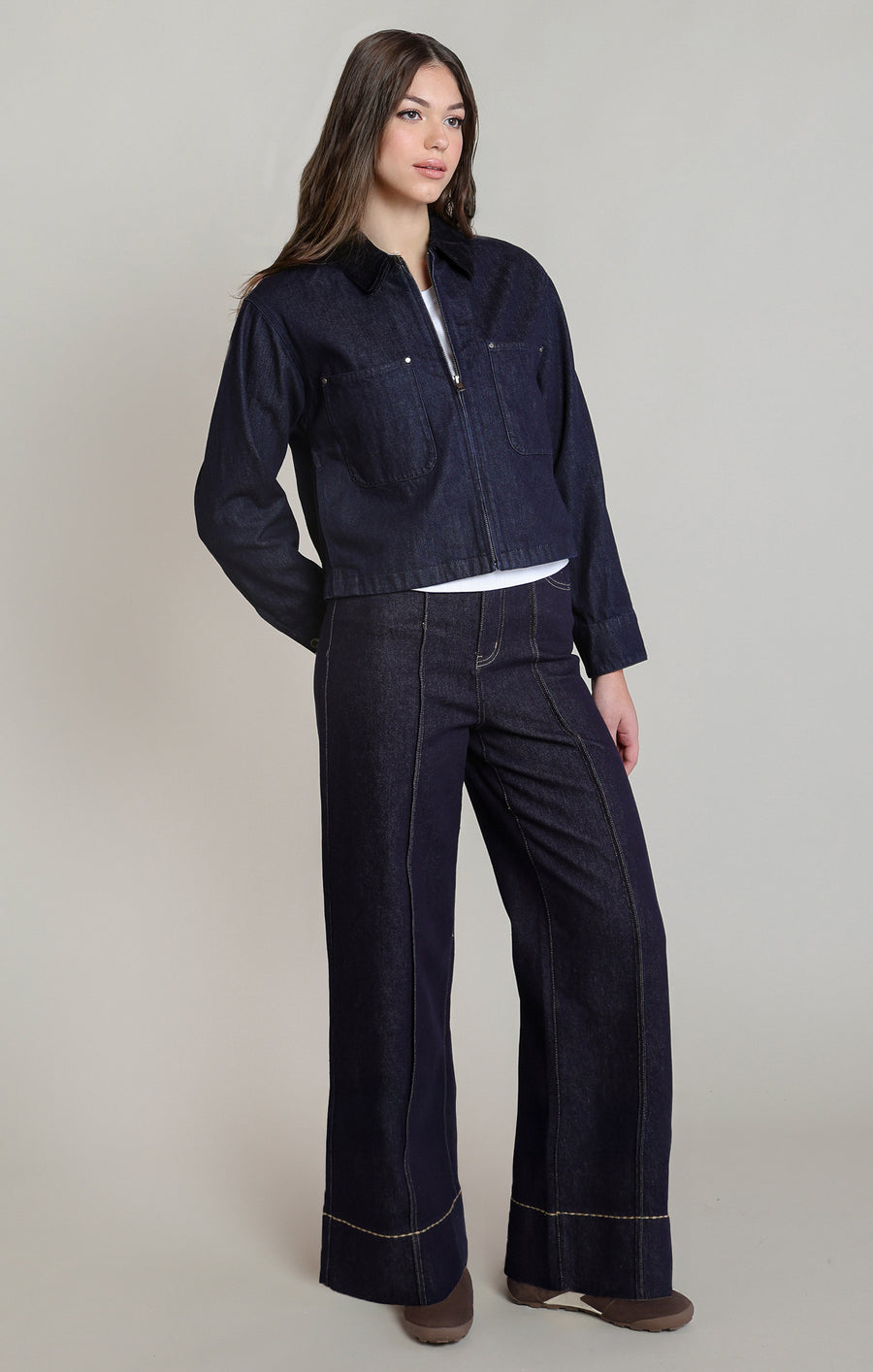 2825750 D Corduroy Collar Denim Jacket