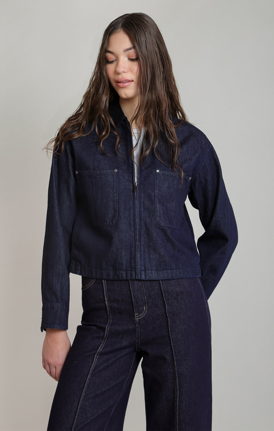 2825750 D Corduroy Collar Denim Jacket