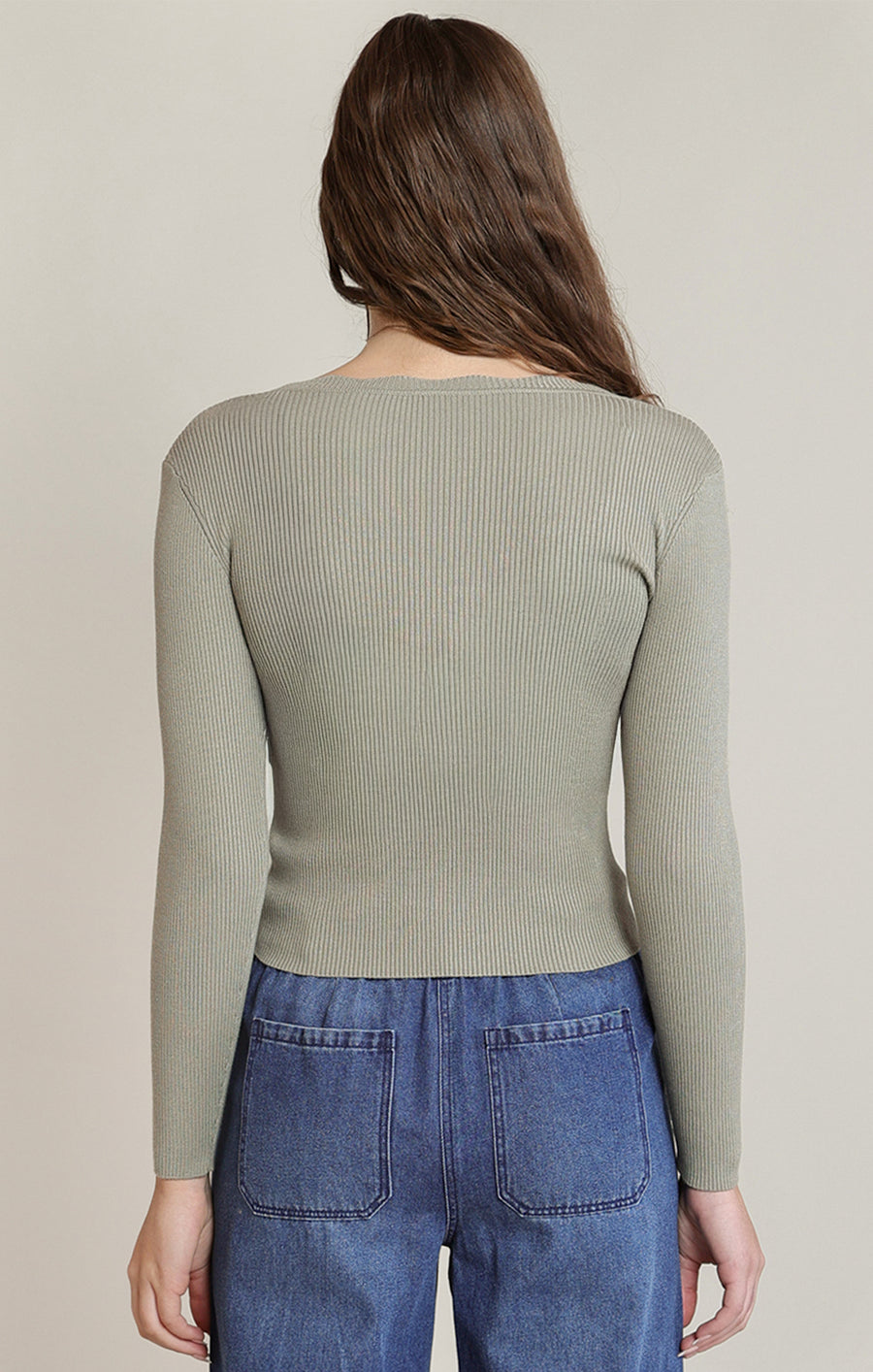 2827009 D Scallop Neckline Sweater Top Sage