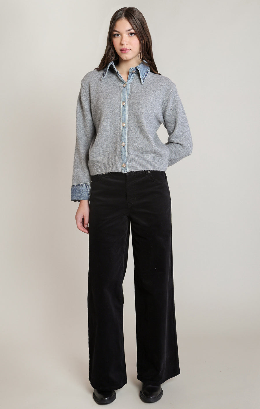 2827280 D Denim Trim Sweater Shirt