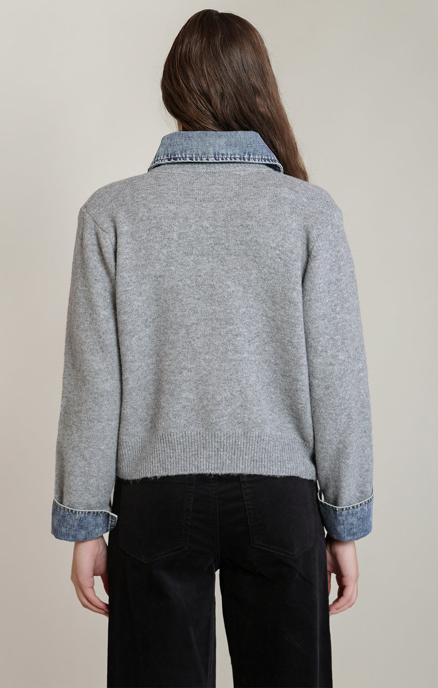 2827280 D Denim Trim Sweater Shirt