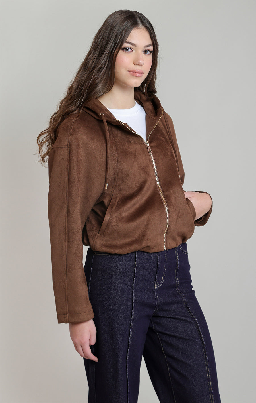 2829509 D Faux Suede Hooded Bomber