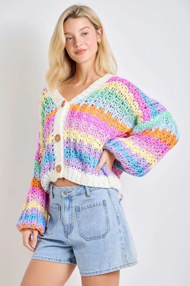 Rainbow Knit Button Up Cardigan BSW3230