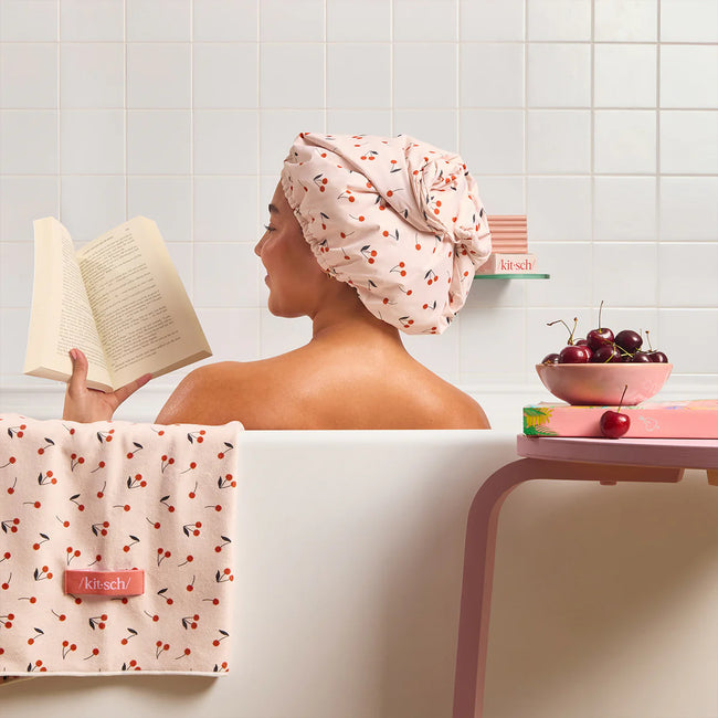 Satin Lined Flexi Shower Cap - Cherry