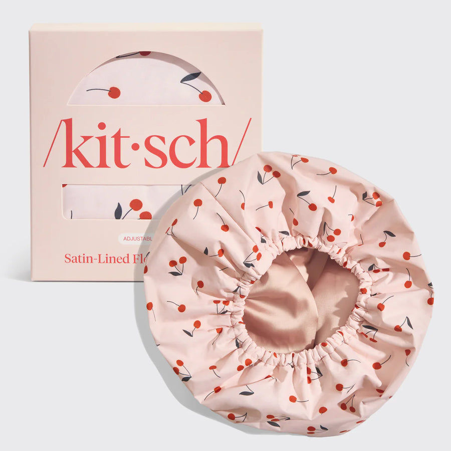 Satin Lined Flexi Shower Cap - Cherry