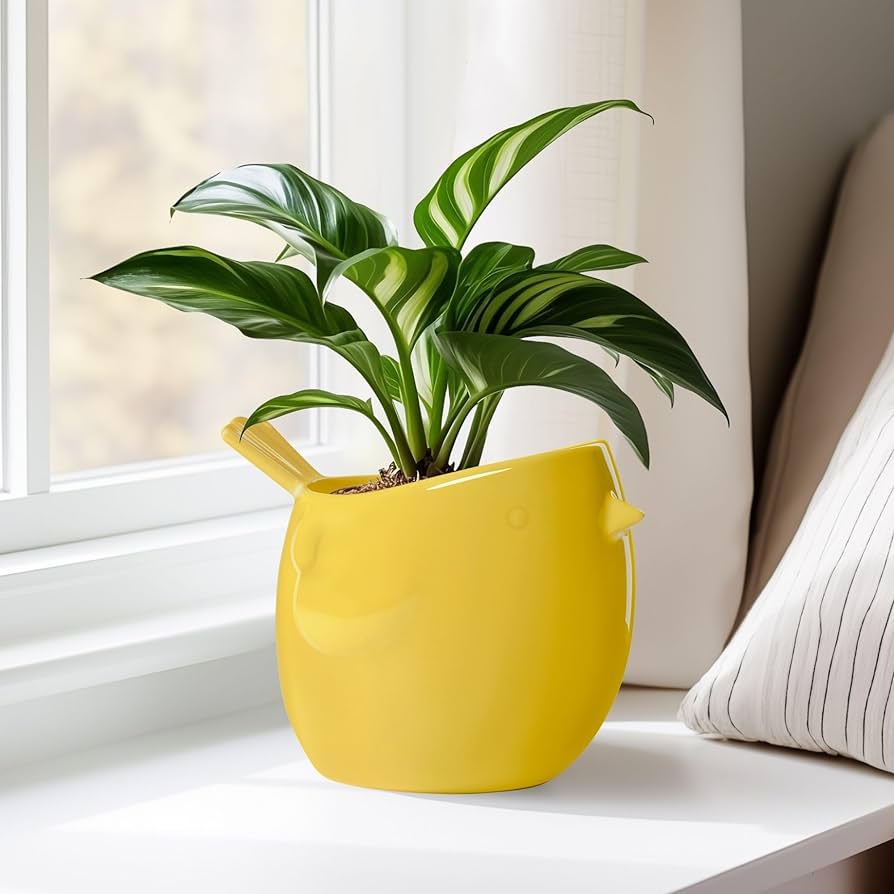 Finch Bird Ceramic Drop Pot Yellow Planter 902652D