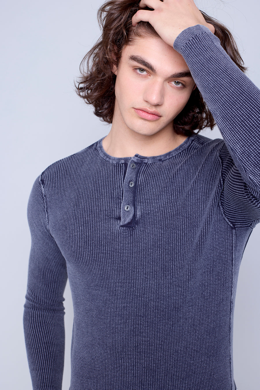 76MS329S Henley Sweater - Acid Wash