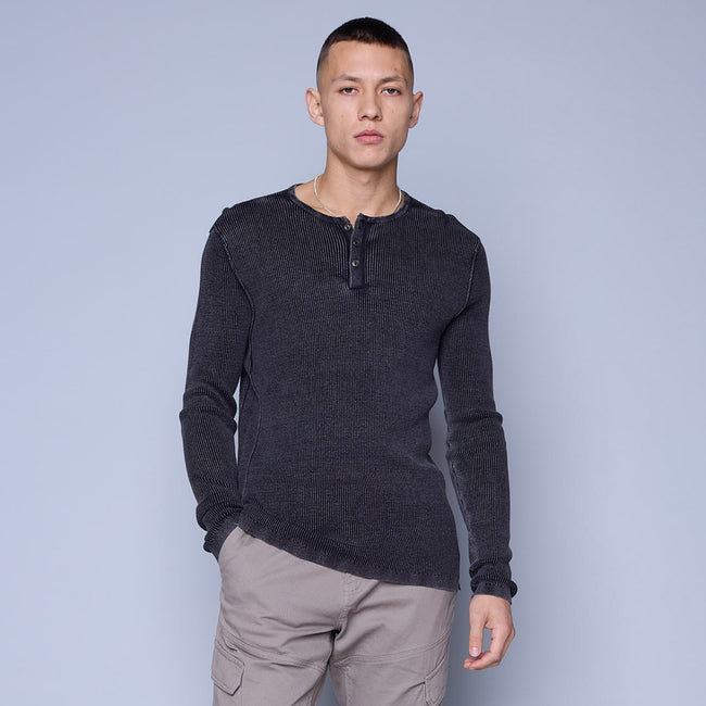 76MS329S Henley Sweater - Black Acid