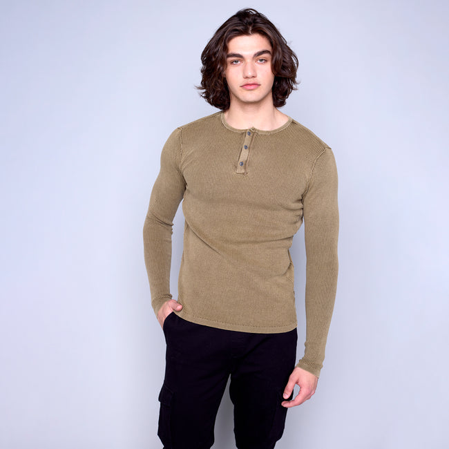 76MS329S Henley Sweater - Burnt Olive