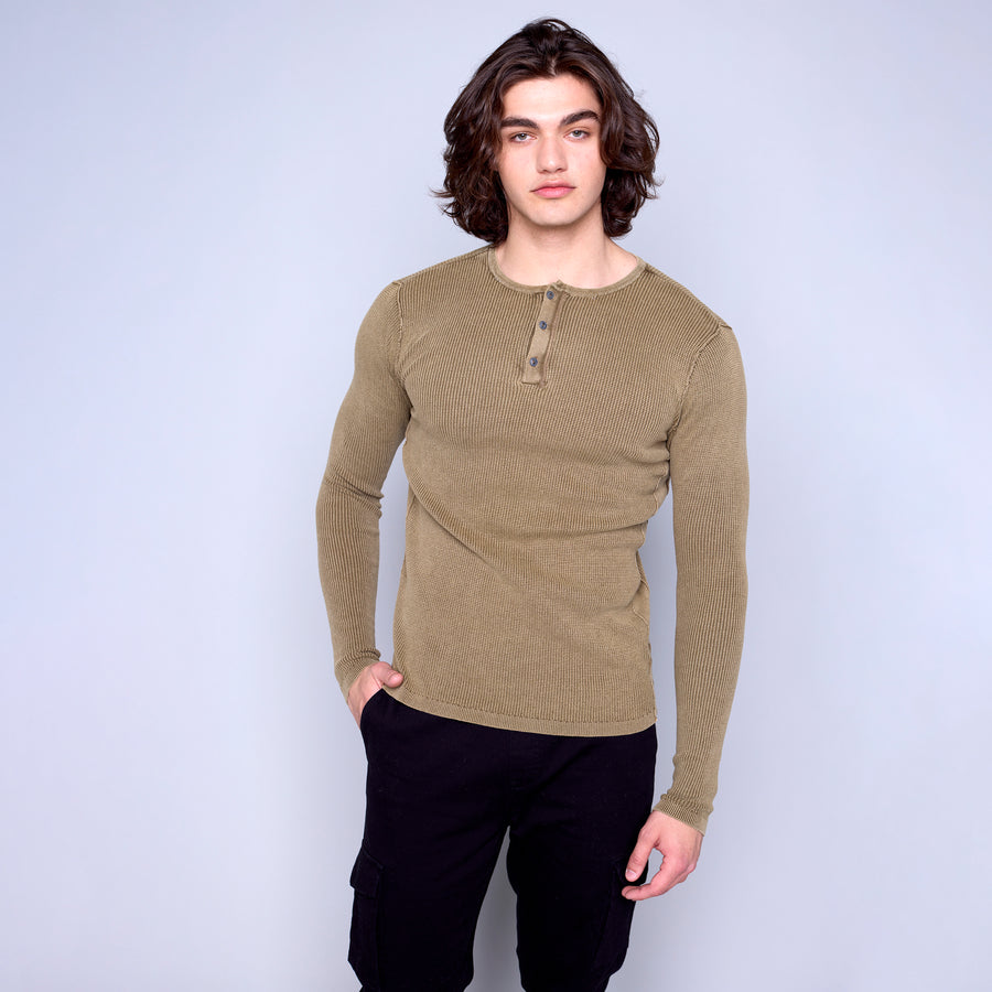 76MS329S Henley Sweater - Burnt Olive