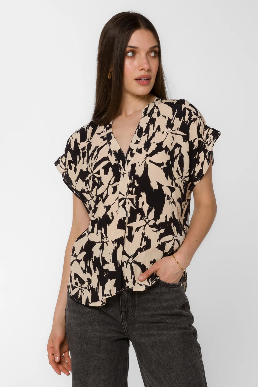 Avery Black Cream Floral Top