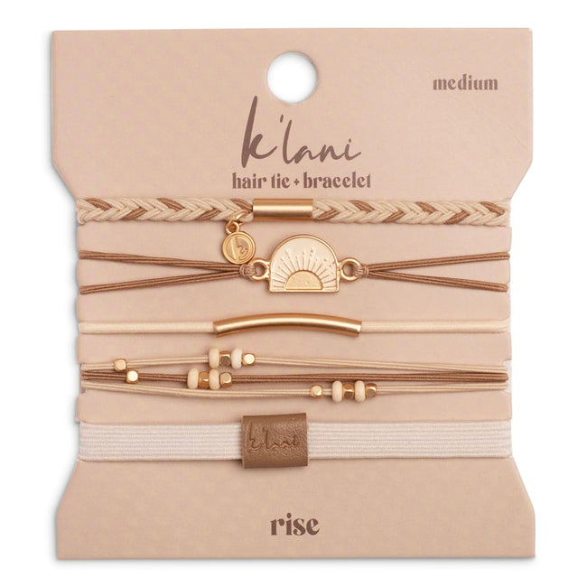 "Rise" Cream and Tan With Gold & Sun Accents Hair Tie Bracelets