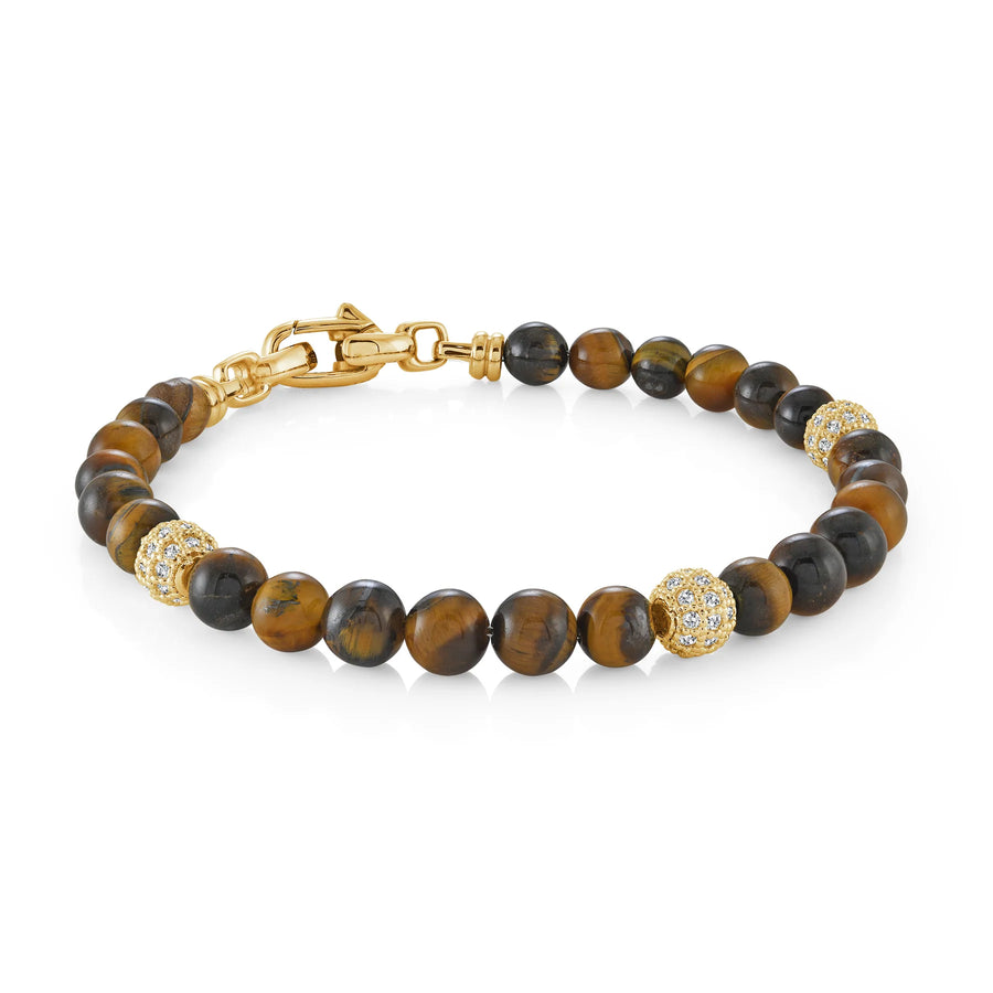 BB418 6mm Tiger's Eye and White Cz Bead Bracelet -8"