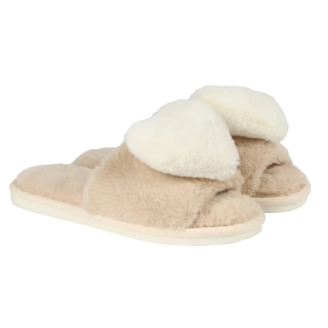 Heart Plush Slippers Tan