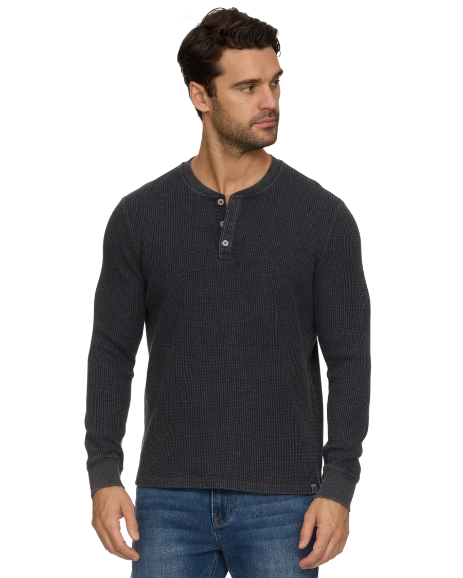COREKT2392 Charcoal Vintage Soft Waffle Henley