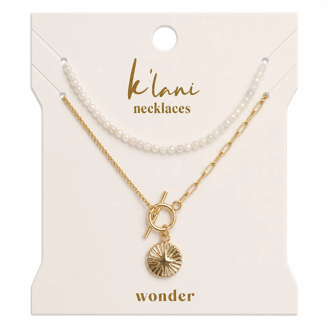 "Wonder" Gold Star with White Bead Necklace Set