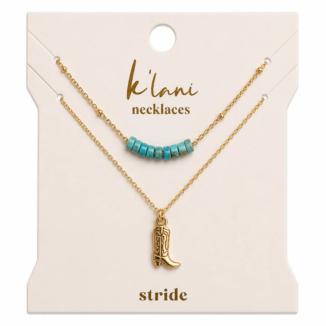 "Stride" Gold Boot with Turquoise Necklace Set